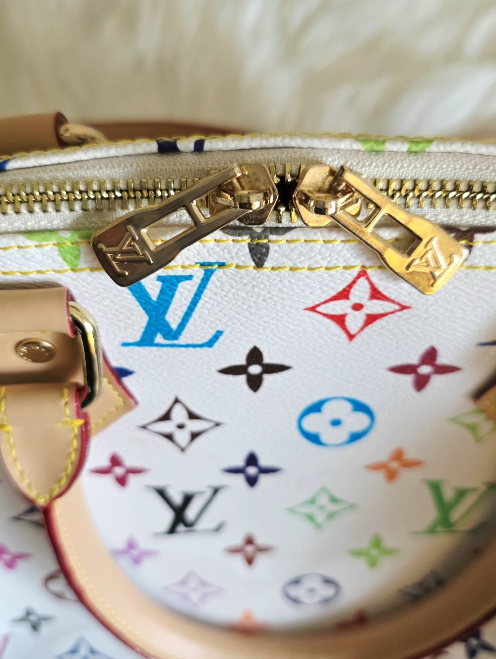 White Multicolor Monogram Crossbody Satchel - Picture 11 of 16